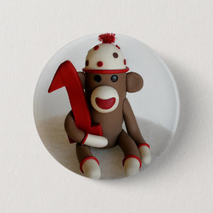 Sock Monkey First Birthday 2 Inch Round Button