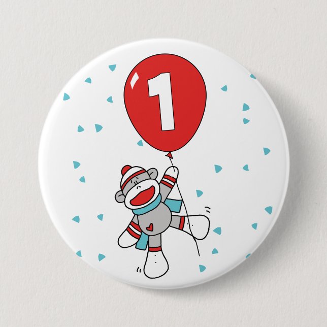 Sock Monkey First Birthday 3 Inch Round Button (Front)