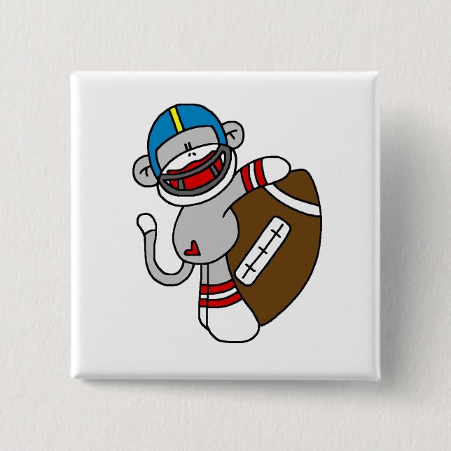 Sock Monkey Football T shirts and Gifts 2 Inch Square Button (Front)