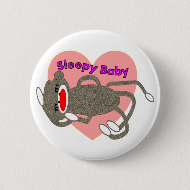 Sock Monkey for Kids "Sleepy Baby"---Adorable 2 Inch Round Button (Front)