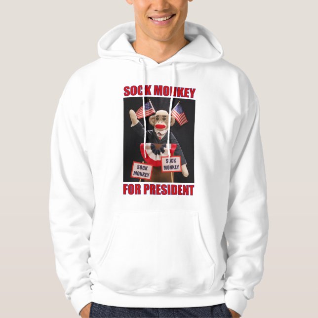 Sock Monkey for President white Hoodie (Front)