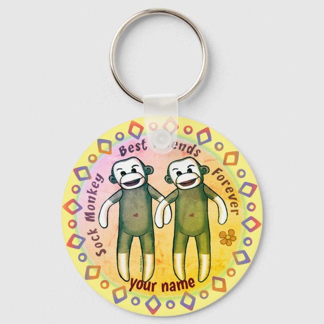 Sock Monkey Friends Keychain (Front)