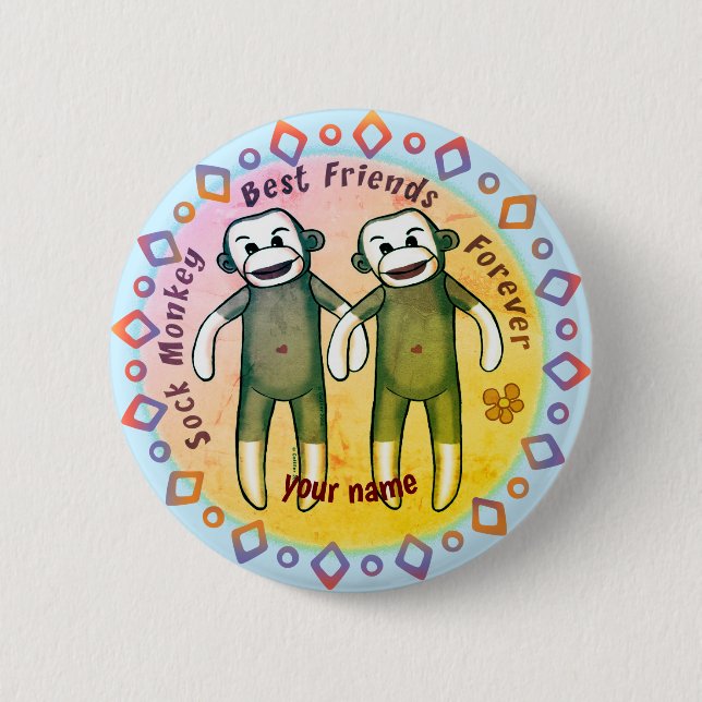 Sock Monkey Friends  pin button (Front)