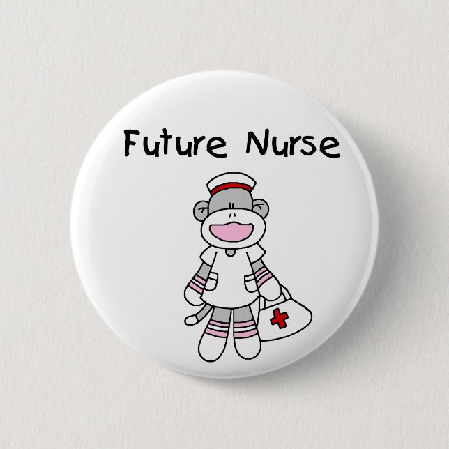 SOCK MONKEY FUTURE NURSE 2 INCH ROUND BUTTON (Front)