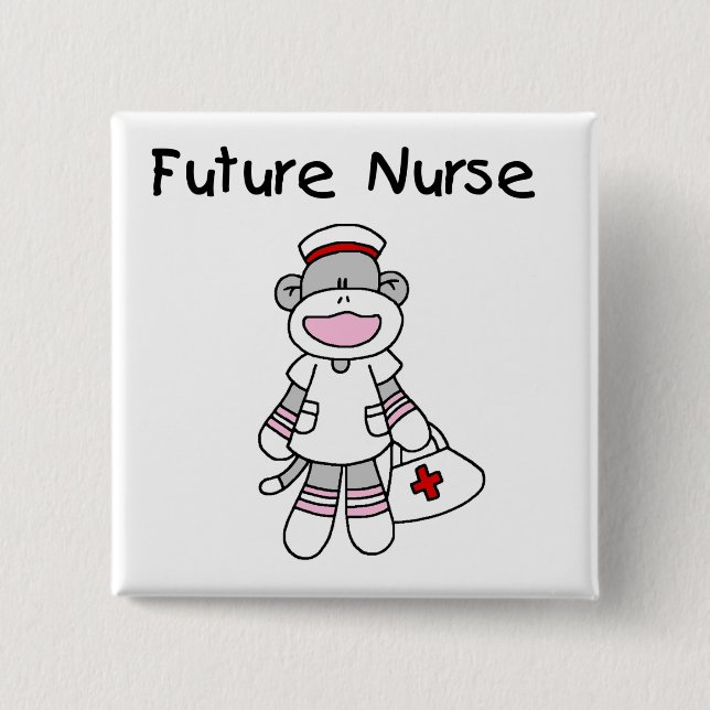 Sock  Monkey Future Nurse T-shirts and Gifts 2 Inch Square Button (Front)