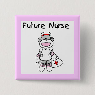 Sock  Monkey Future Nurse T-shirts and Gifts 2 Inch Square Button
