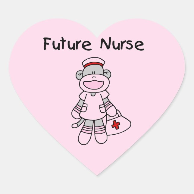 Sock  Monkey Future Nurse T-shirts and Gifts Heart Sticker (Front)