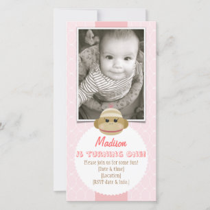 Sock Monkey Girl Birthday Invitation New Baby