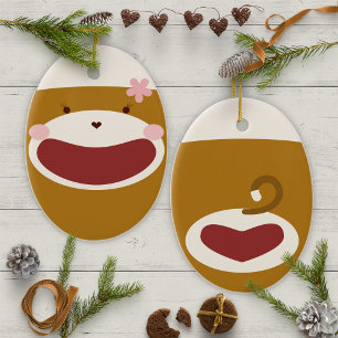 Sock Monkey Girl Christmas Tree Ceramic Ornament