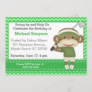 Sock Monkey Golf Birthday Invitations