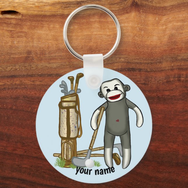 Sock Monkey Golf custom keychain (Front)