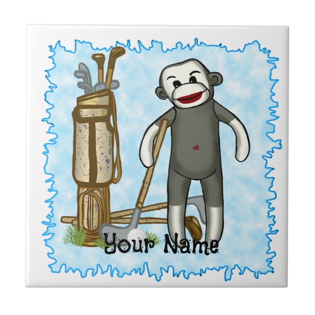 Sock Monkey Golfer golf Tile (Front)