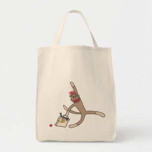 Sock monkey grocery tote bag