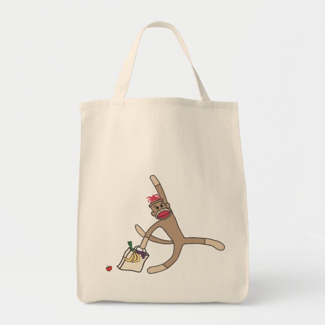 Sock monkey grocery tote bag (Front)