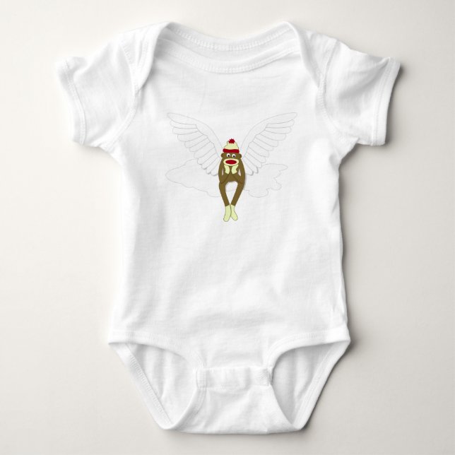 Sock Monkey Guardian Angel Baby Bodysuit (Front)