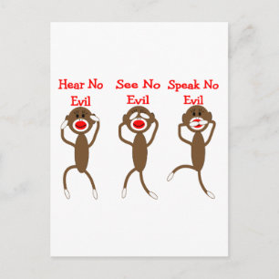 Sock Monkey--Hear, Speak, See NO EVIL Postcard
