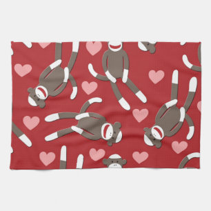Sock Monkey Hearts Kitchen Towel