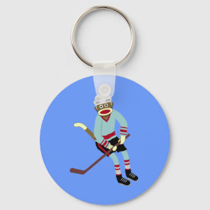 Sock Monkey Hockey Player Keychain