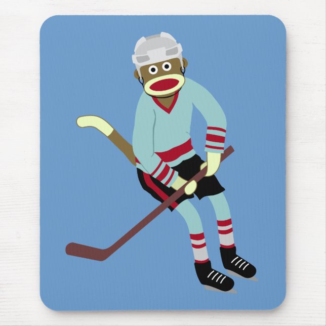 Sock Monkey Hockey Player Mouse Pad (Front)