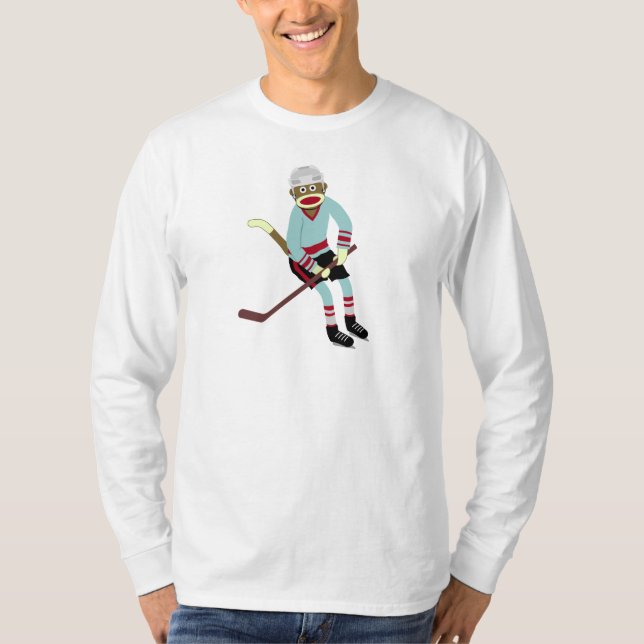 Sock Monkey Hockey Player T-Shirt (Front)