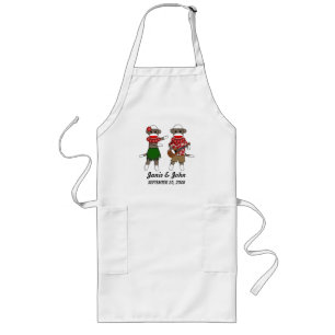 Sock Monkey Hula Luau Couple Long Apron(customize) Long Apron