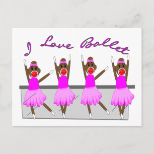 sock monkey   "I LOVE BALLET" Postcard