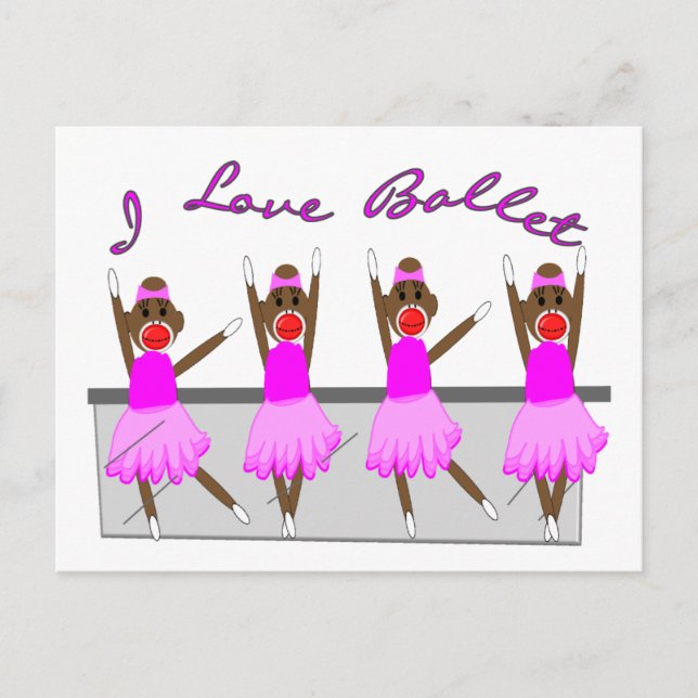 sock monkey   "I LOVE BALLET" Postcard (Front)