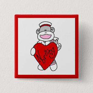 Sock Monkey I Love Nursing T-shirts and Gifts 2 Inch Square Button