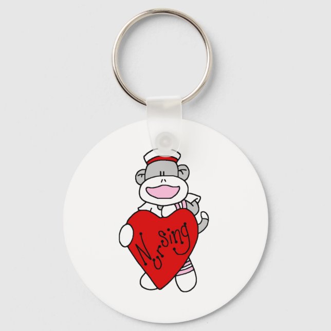 Sock Monkey I Love Nursing T-shirts and Gifts Keychain (Front)