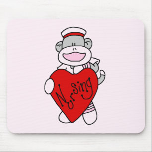 Sock Monkey I Love Nursing T-shirts and Gifts Mouse Pad