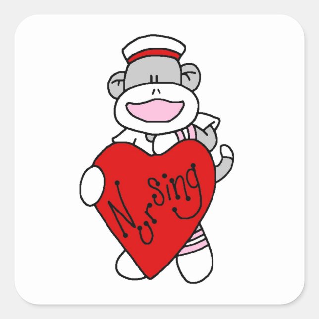 Sock Monkey I Love Nursing T-shirts and Gifts Square Sticker (Front)