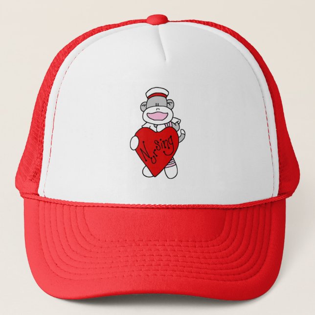 Sock Monkey I Love Nursing T-shirts and Gifts Trucker Hat (Front)