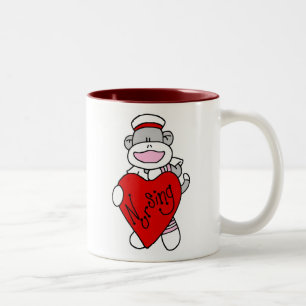 Sock Monkey I Love Nursing T-shirts and Gifts Two-Tone Coffee Mug