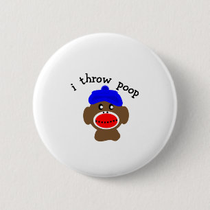 Sock Monkey "I THROW POOP" 2 Inch Round Button
