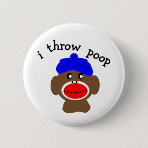 Sock Monkey "I THROW POOP" 2 Inch Round Button
