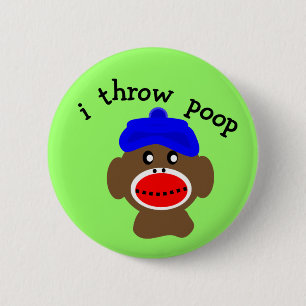 Sock Monkey "I THROW POOP" 2 Inch Round Button
