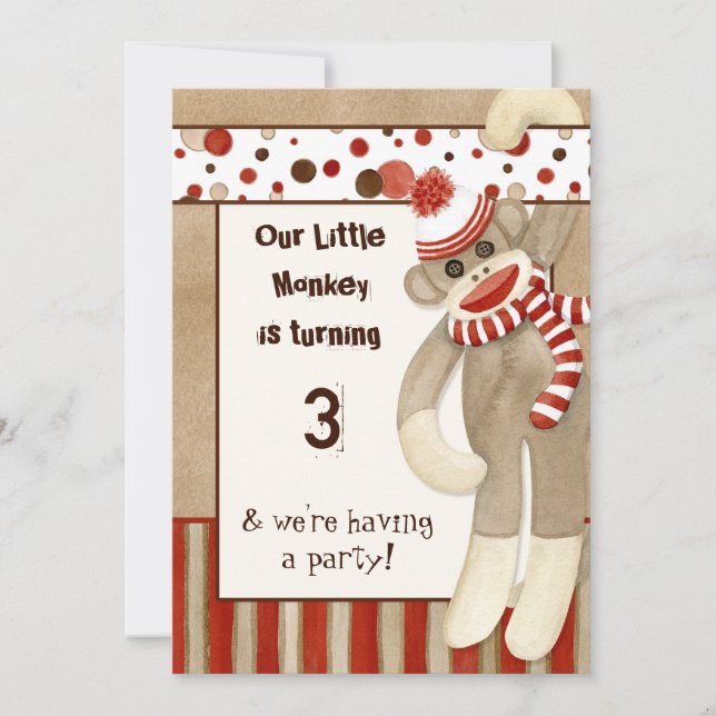 Sock Monkey, Invitation de fête d'anniversaire (Devant)
