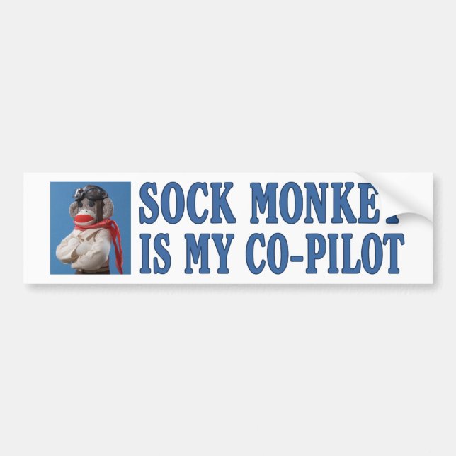 Sock Monkey is my Co-Pilot Bumper Sticker (Front)