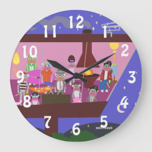 Sock Monkey Jet Set Party Large Clock
