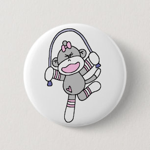 Sock Monkey Jumping Rope 2 Inch Round Button