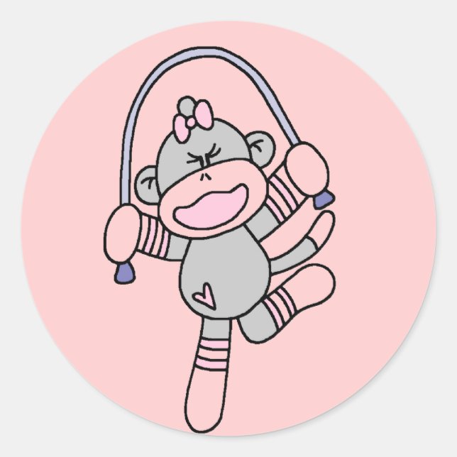 Sock Monkey Jumping Rope Tshirts and Gifts Classic Round Sticker (Front)