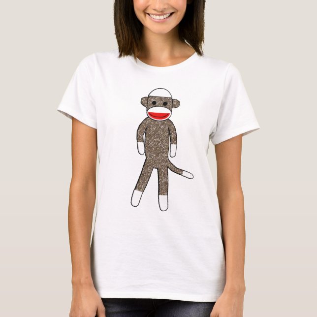 Sock Monkey Ladies Baby Doll Fitted T-Shirt (Front)