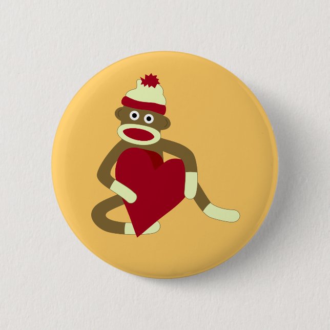 Sock Monkey Love Heart 2 Inch Round Button (Front)