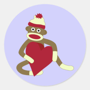 Sock Monkey Love Heart Classic Round Sticker
