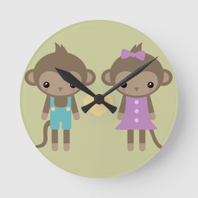 Sock Monkey Love Round Clock (Front)