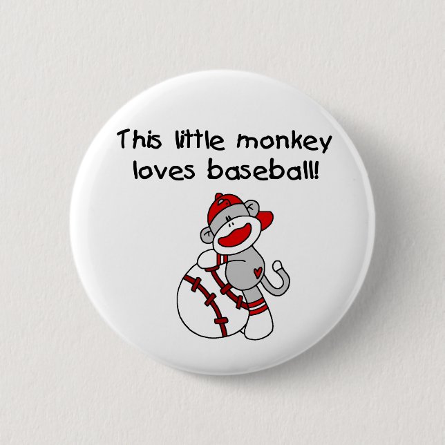 Sock Monkey Loves Baseball 2 Inch Round Button (Front)