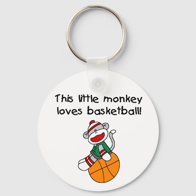 Sock Monkey Loves Basketball Keychain (Front)