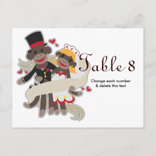 SOCK MONKEY Mariage Cartes de table Numéros Carte 