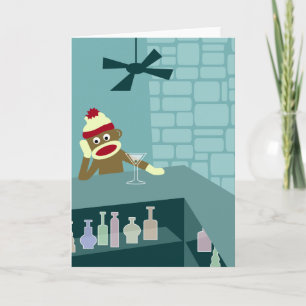 Sock Monkey Martini Bar Card