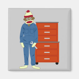 Sock Monkey Mechanic Magnet
